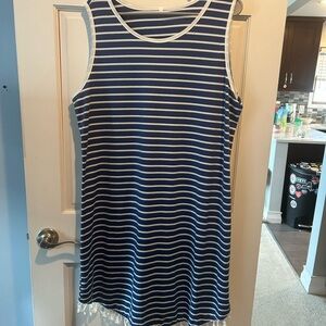 Blue and White Striped Sleeveless Dress